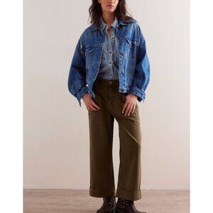 NWT FREE PEOPLE We The Free Army Green Palmer Cuffed Jeans SZ: 33